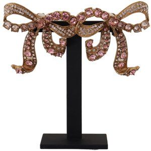 DOLCE & GABBANA Gold Plated Brass Pink Clear Crystal Bow Earrings